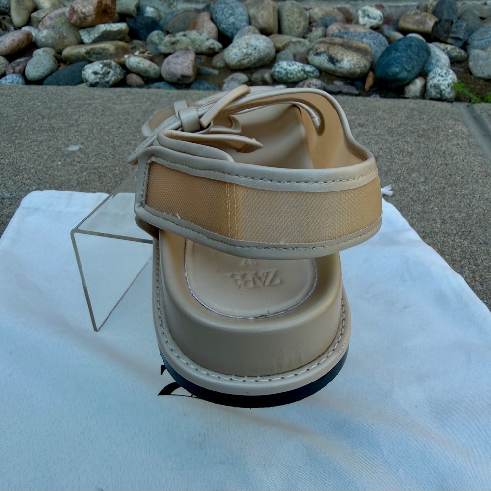 Zara Womens Open Toe Mesh Double Buckle Slingback Sandals Beige Size 37 Flat Dad - Picture 7 of 14